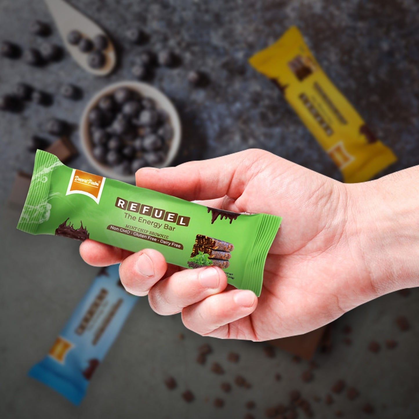 Desert Palm Refuel Mint Chip Brownie Fruit & Nuts Bar with Extra Nuts - Gluten-free, Dairy-free, Vegan Snack Bar with 100% Natural Ingredients & No Added Preservatives - 10 Count