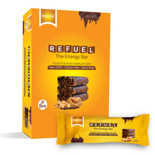 Desert Palm Refuel Peanut Butter Chocolate Chip Fruit & Nuts Bar with Extra Nuts - Gluten-free, Dairy-free, Vegan Snack Bar with 100% Natural Ingredients & No Added Preservatives - 10 Count