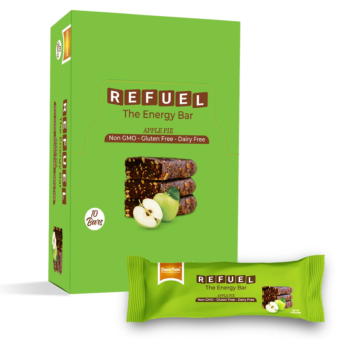 Desert Palm Refuel Apple Pie Fruit & Nuts Bar with Extra Nuts - Gluten-free, Vegan Snack Bar with 100% Natural Ingredients & No Added Preservatives - 10 Count